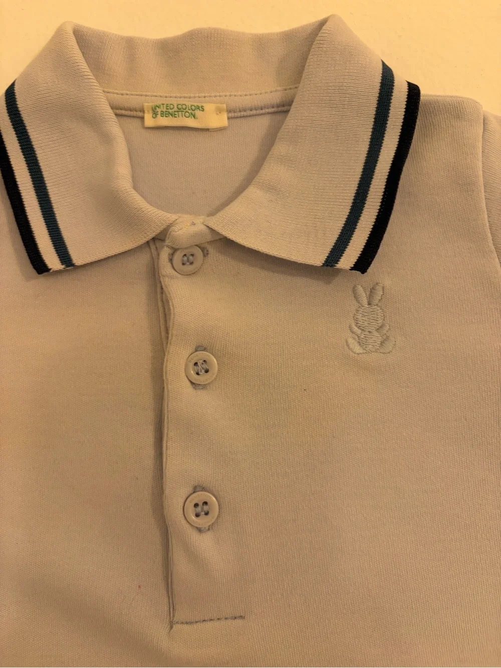 Baby Blue Polo Bodysuit Long Sleeve 100% Cotton Bunny